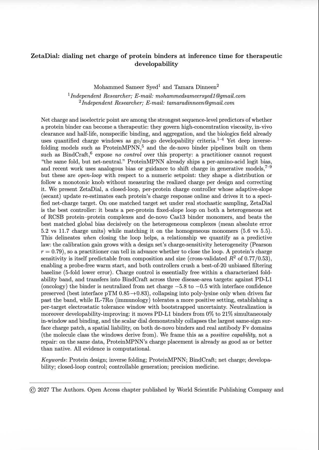 Controllable Electrostatic Protein Design: Dialing Net Charge at Inference Time in ProteinMPNN and BindCraft preview